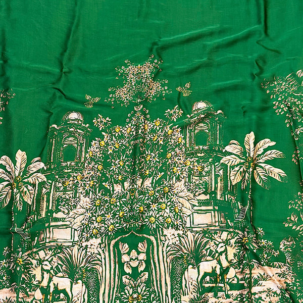 Gazal Print in Emerald Green Base on Pure Modal Satin Fabric OM SG 234