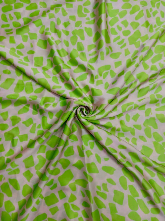 Neon Green & Beige Color Small Abstract Print on Satin Georgette OM DW 63
