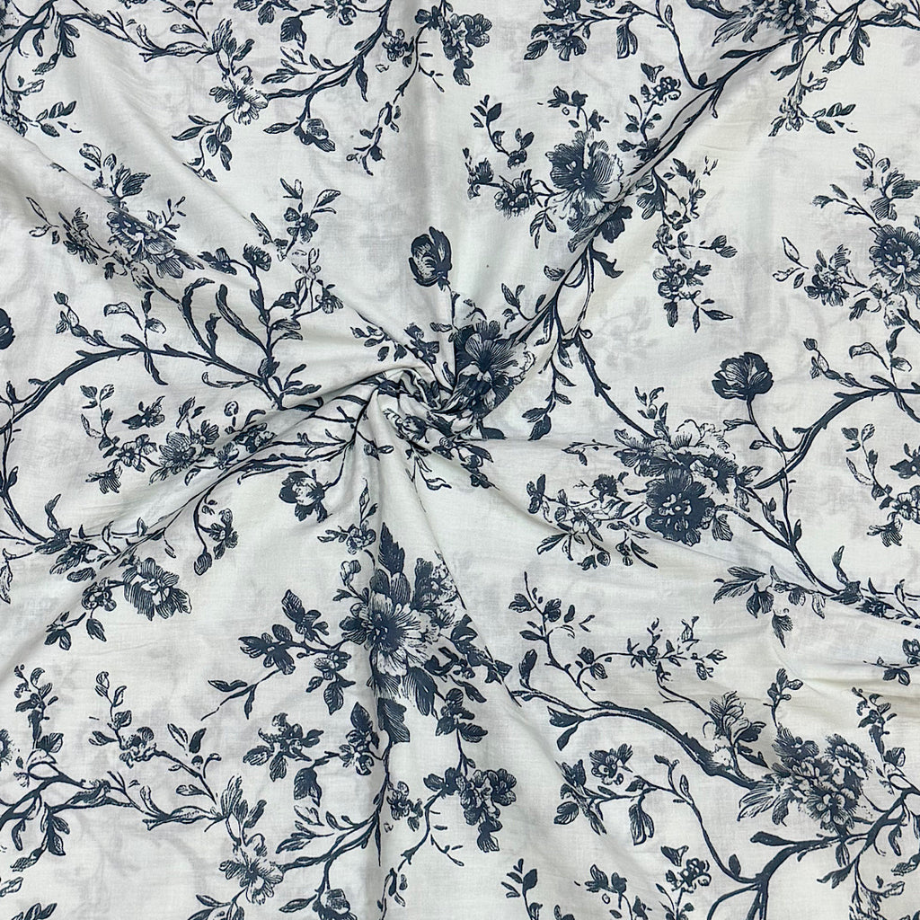Raina’s Floral Print with Cream Base with Grey Black Floral on Pure Glace Lawn Cotton OM PS 333 C1
