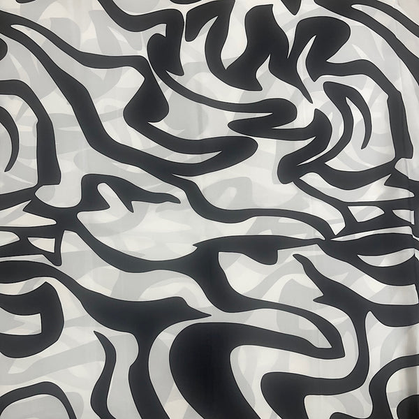 Abstract Print with Black & White Color on Crepe Silk
