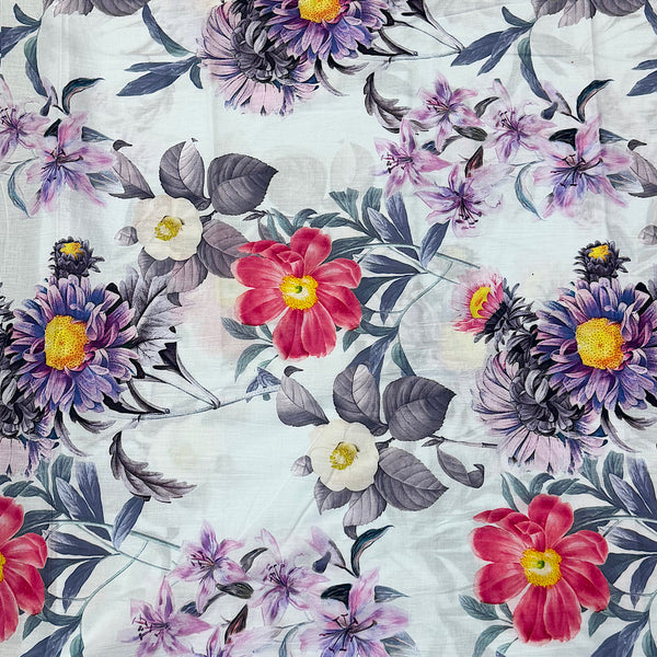 Raina’s Floral Print with Cream Base with Multi Floral on Pure Glace Lawn Cotton OM PS 342 C1