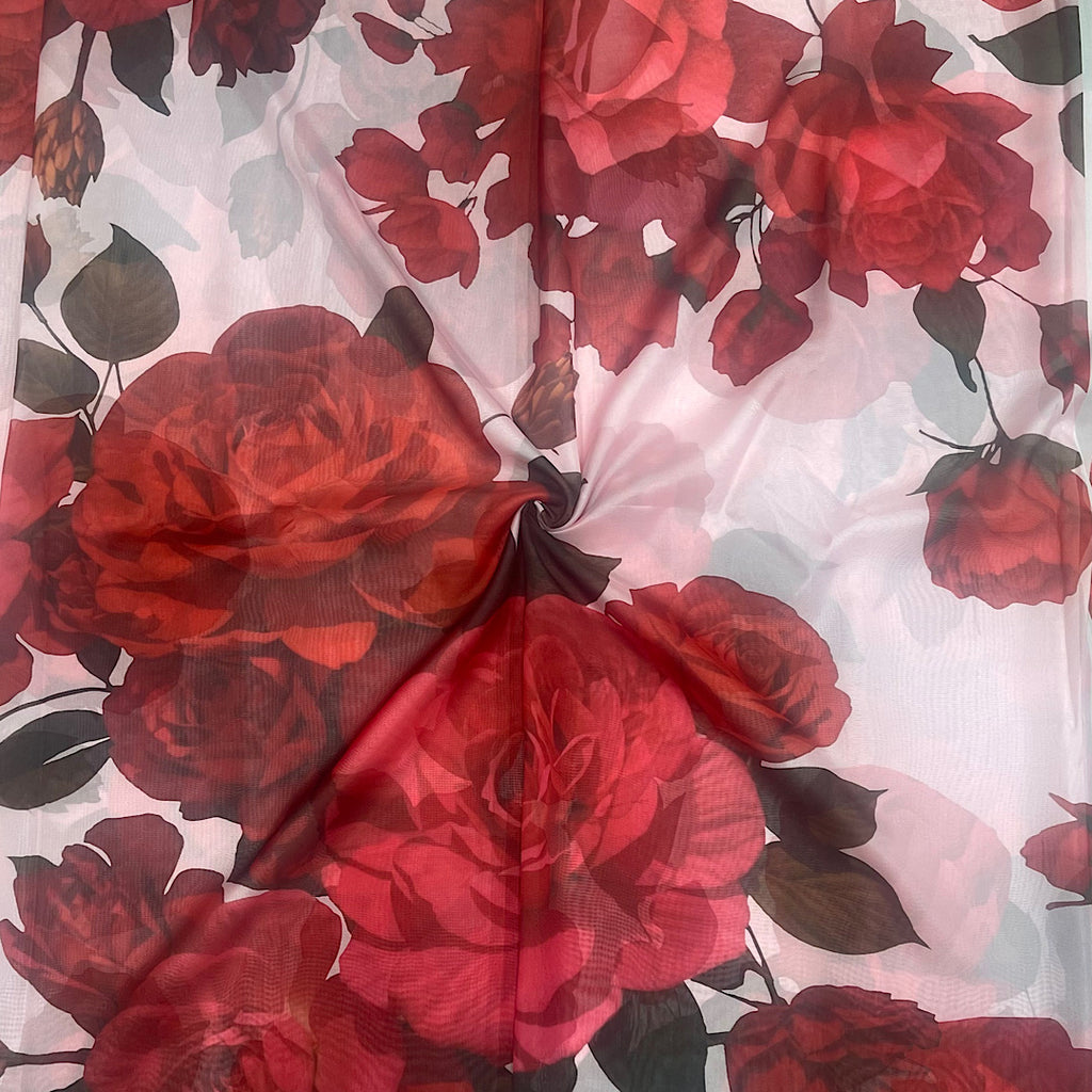 Big Floral Print with Light Pink Color Base on Tabby Silk