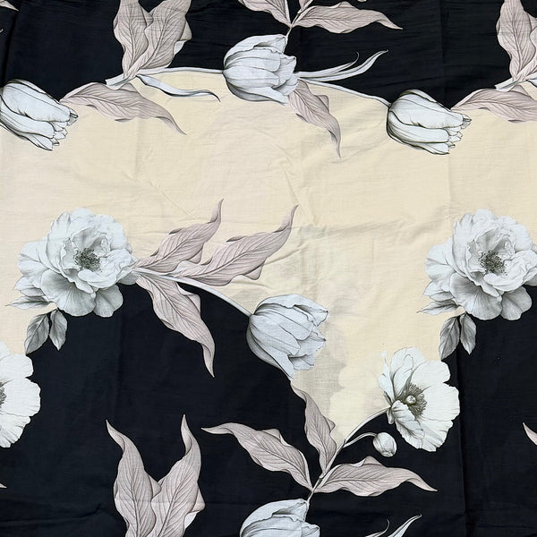 Raina’s Floral Print with Beige & Black Base with White Floral on Pure Glace Lawn Cotton OM SG 244 C1