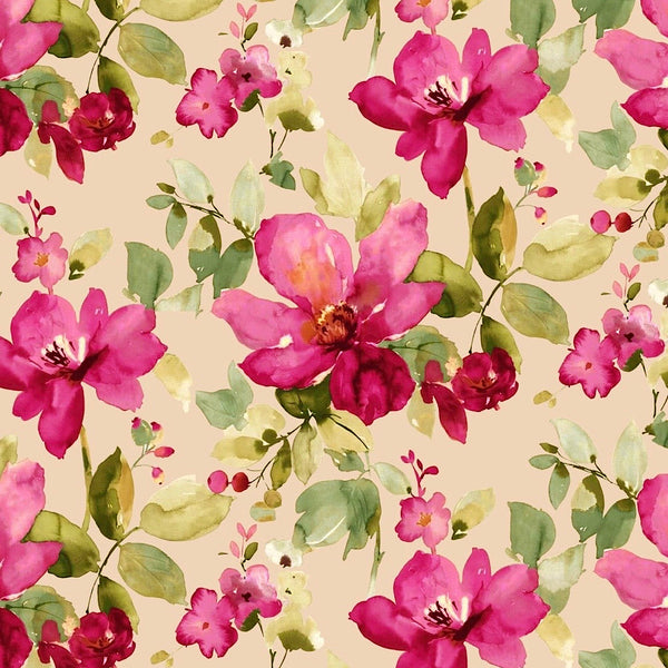 Light Gold with Pink Floral Print on Pure Modal Satin OM PS 75