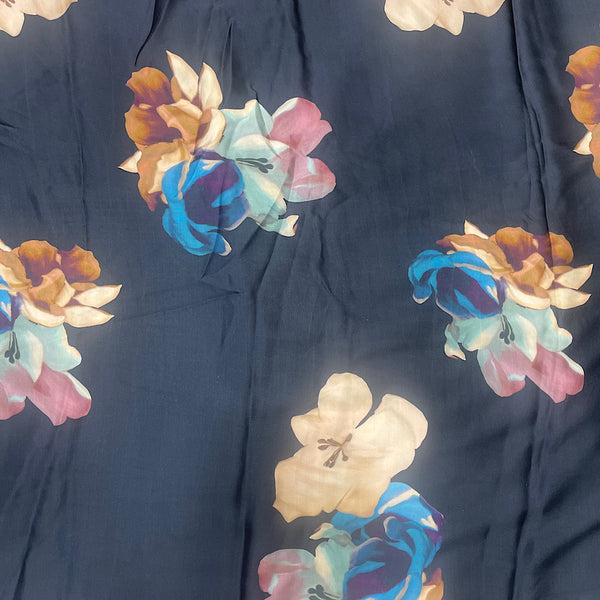 Olive Green big Floral Print by Yam on Pure Modal Satin with Color options