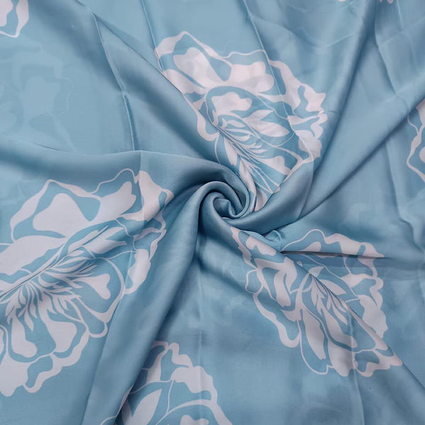 Light Blue with White Floral Print on Pure Muslin SS 854