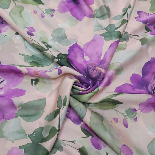 Light Gold with Purple Floral Print on Pure Modal Satin & Satin Georgette OM PS 75