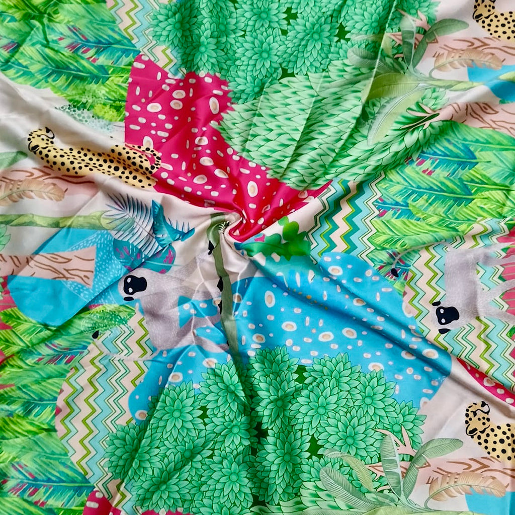 Leopard & Monkey Tropical Print on Pure Modal Satin OM SG 94