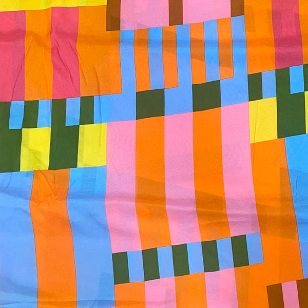 Geometric Boxes Multi color Print Cord Top in Pure Muslin