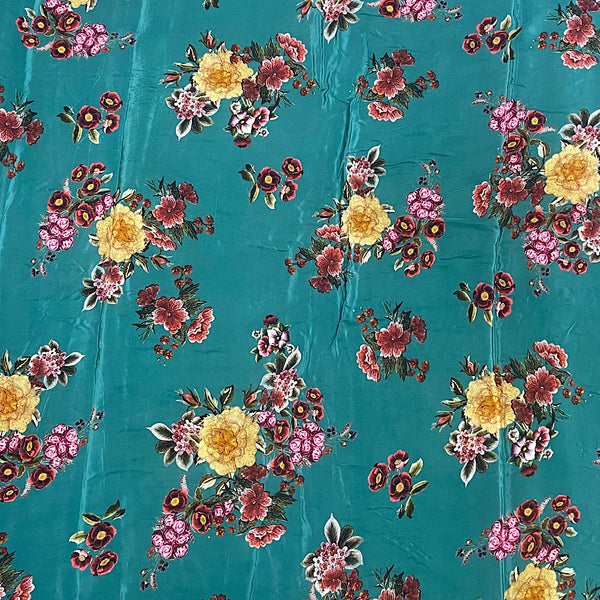 Sabya Floral Printed Fabric Material Floral Modal Satin Blue