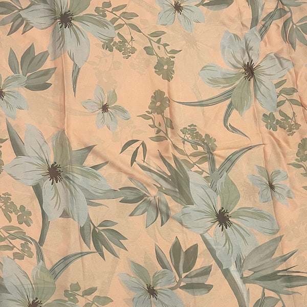 Peach Floral Print on Satin Linen PK 1513