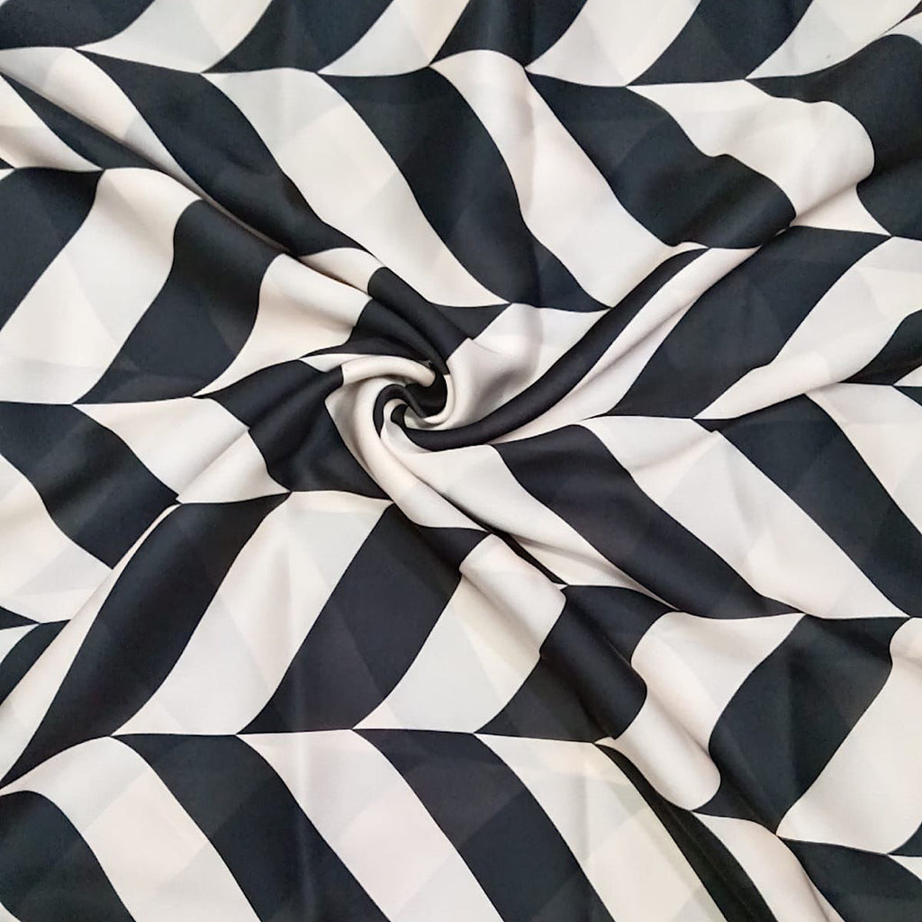 Tarun & Kiara Black & White  Big Pattern Print on Satin Georgette