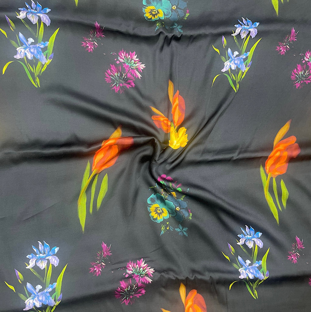 White Floral Print by Yam on Pure Modal Satin with Color options