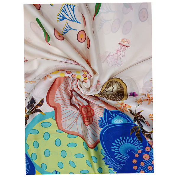Cream Color Daaman Print on Linen Satin TS 002