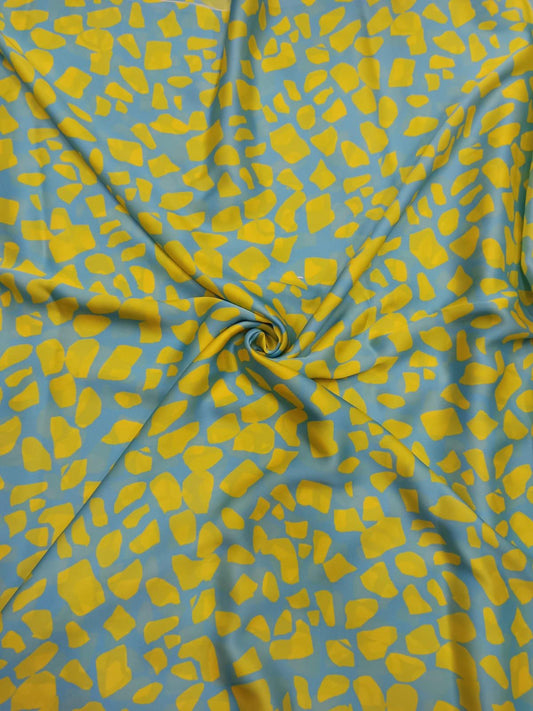 Neon Yellow & Blue Color Small Abstract Print on Satin Georgette OM DW 63