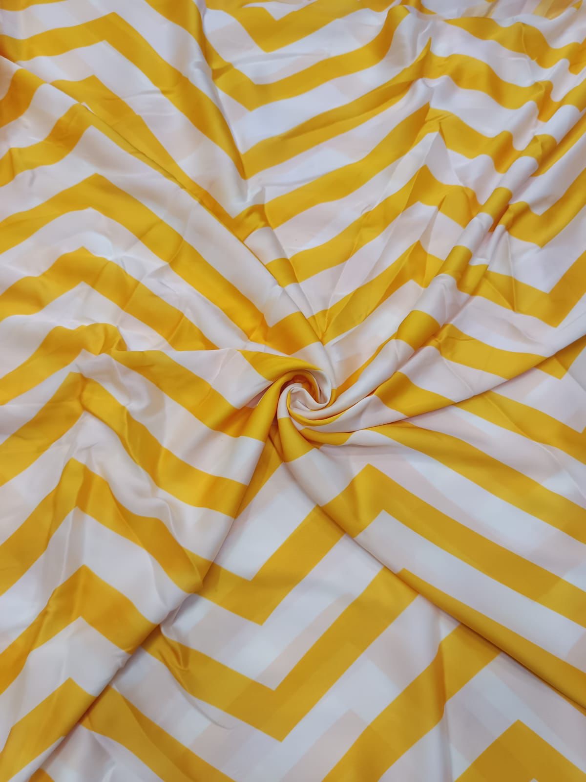 Yellow & White Zig Zag Stripes Print on French Crepe TK 356