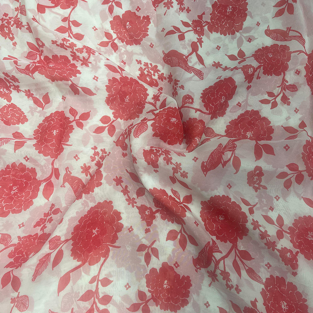 Lehenga Bird & Floral Print on Pure Viscose Organza