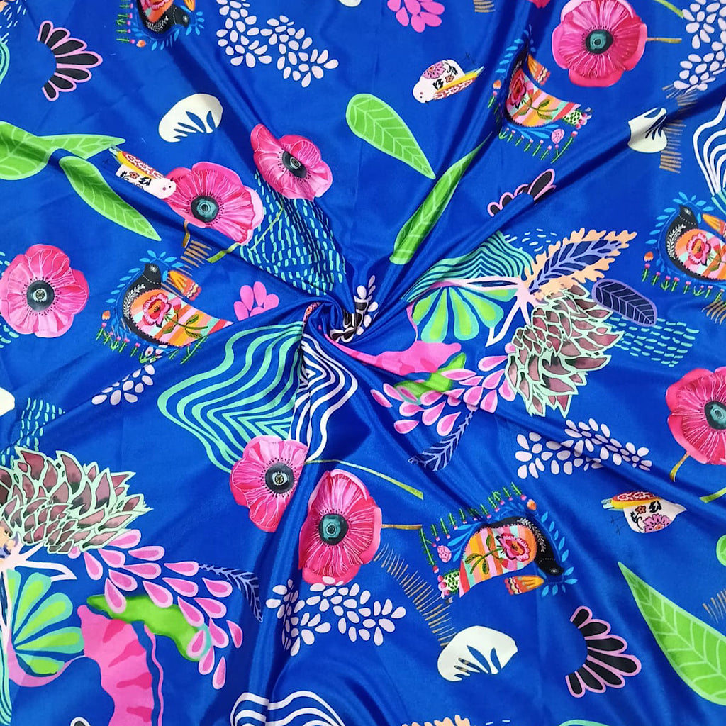 Juhi Royal Blue Floral Print on Crepe Silk Fabric