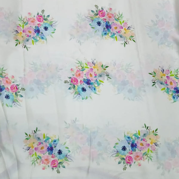 Alia Saree Print on White Base with MultiFloral Bunch on Satin Georgette OM PS 160