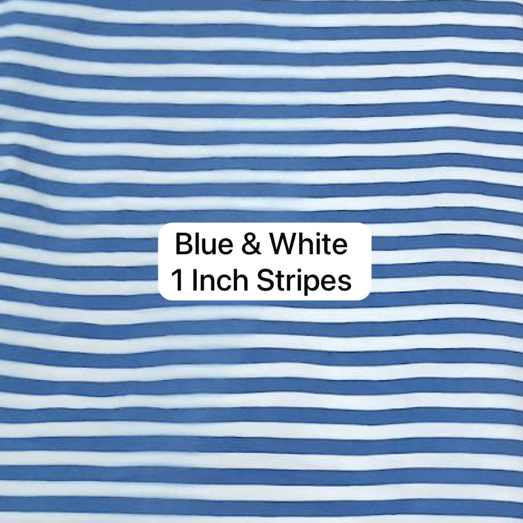 Blue & White 1 Inch Stripes Print on Pure Dull Satin