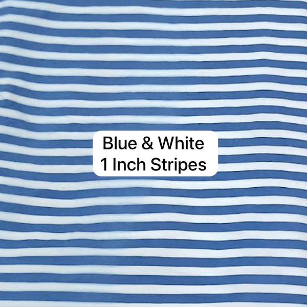 Blue & White 1 Inch Stripes Print on Pure Dull Satin
