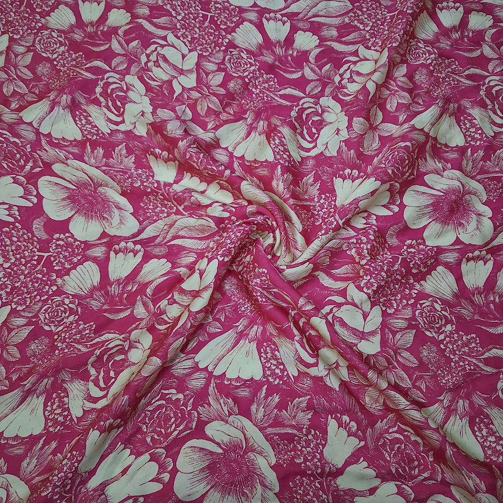 Dual Colour Pink & Ivory Modern Floral Print on Pure Modal Satin OM PK 1443