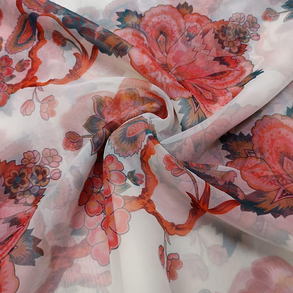 White Big Floral Print on Soft Organza & Georgette OM PS 27