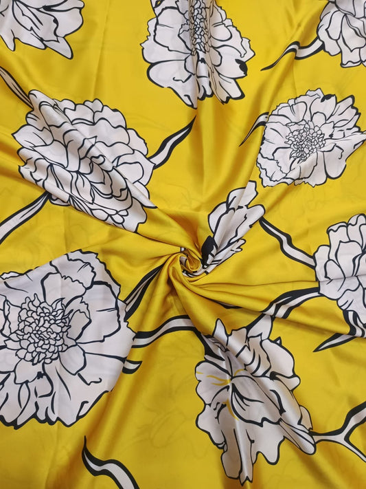 Yellow Big Flower Print in Satin TK 300