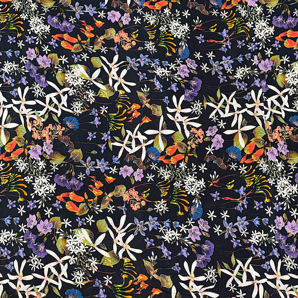 Small English Floral Print in Black Base on Pure Modal Satin