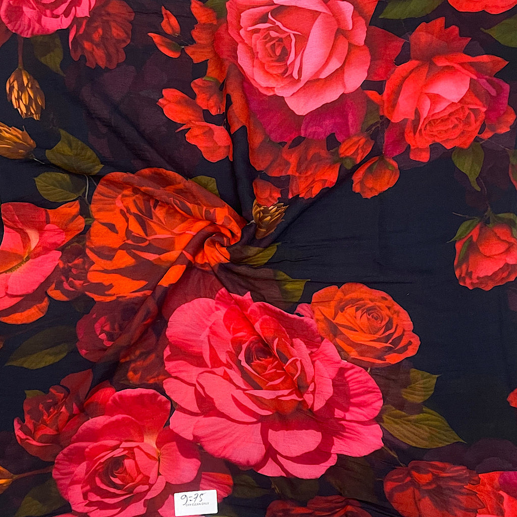 Big Floral Print with Black Color Base on Tabby Silk RY 32 C3 Big