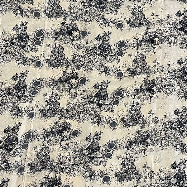 Bhumika Print with Ivory Gold Base color & Black Flower on Pure Natural Crepe