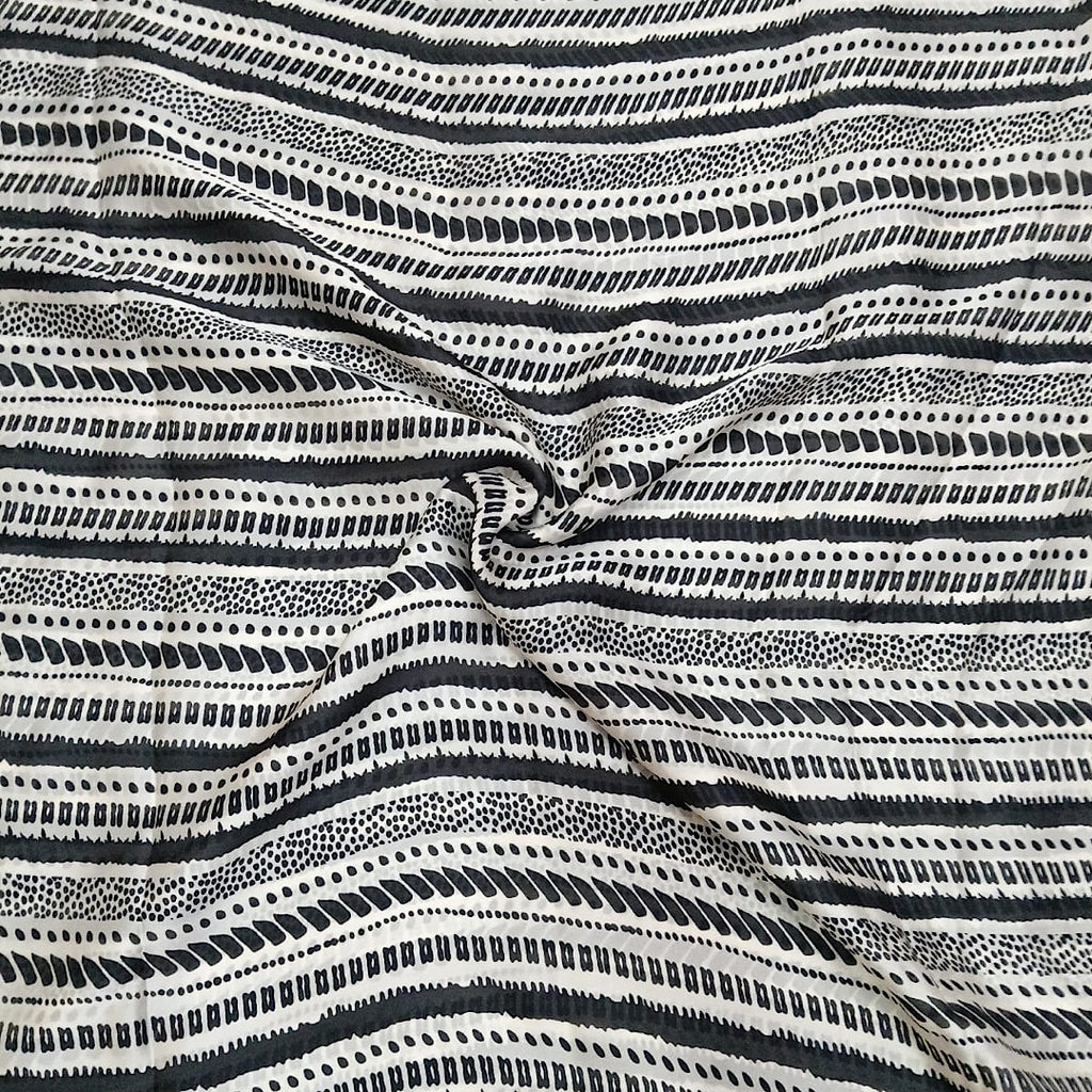 Black & Ivory Modern Stripes Print on Satin Georgette OM PS 76