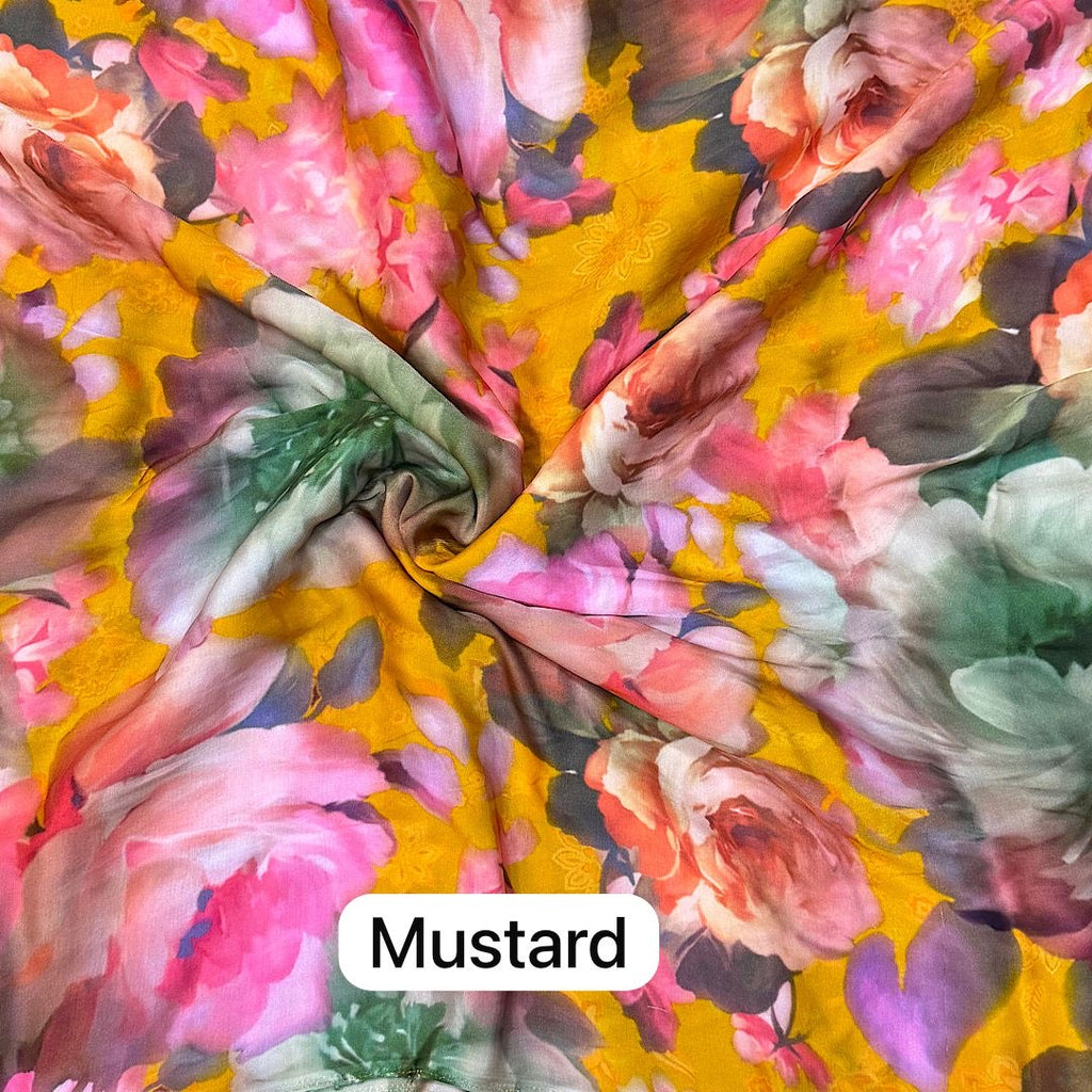 Big Multi Floral Print in Mustard Base color on Pure Modal Satin OM SG 239