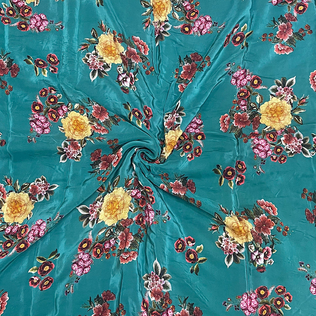 Sabya Floral Printed Fabric Material Floral Modal Satin Blue