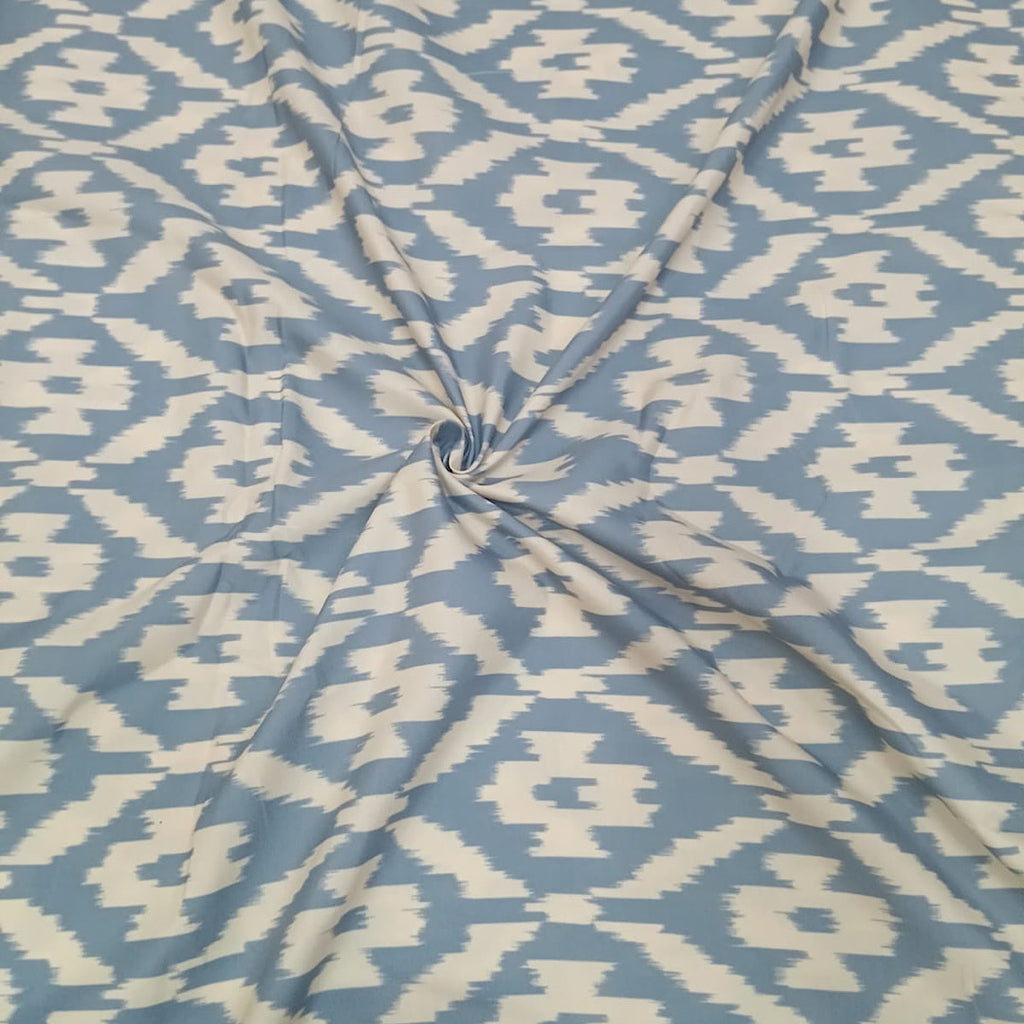 Ikat Print in Pure Cotton Fabric in Blue Base OM PS 381
