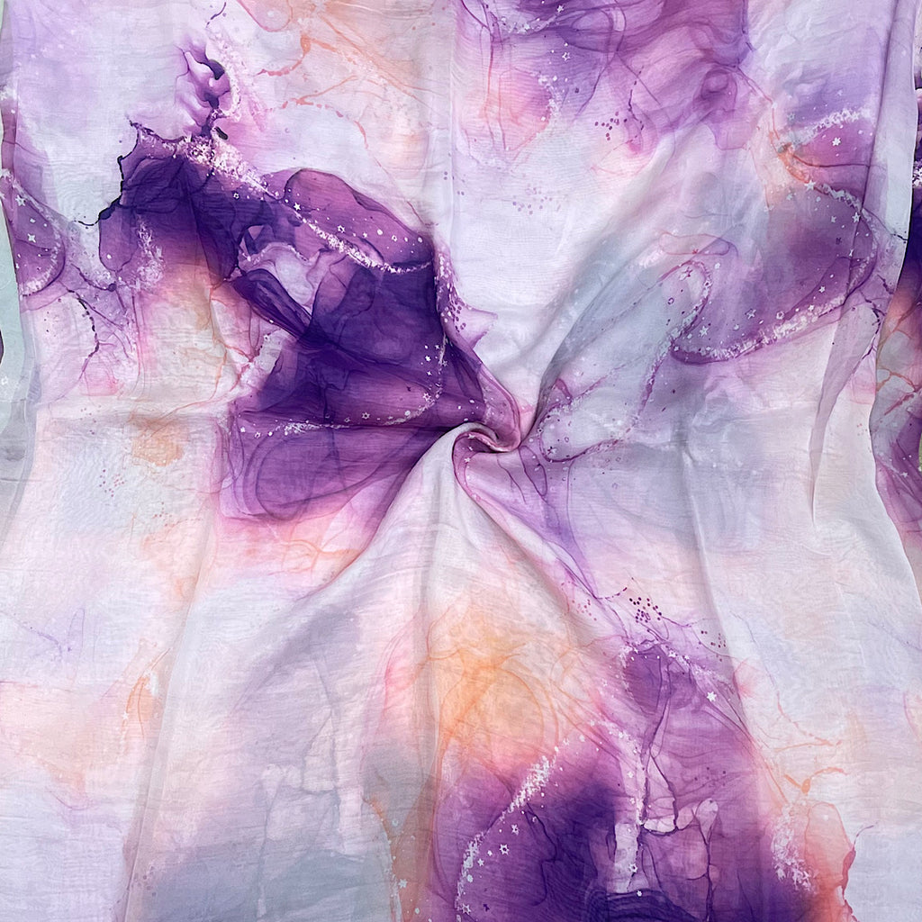 Marble Print on Light Mauve Base on Pure Viscose Organza