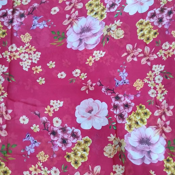 Farm Rio Small Floral Print in Pink on Satin Georgette OM SG 159