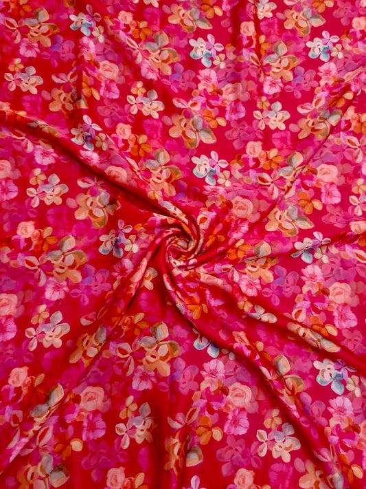 Pink Floral Print on Satin Georgette OM DW 53