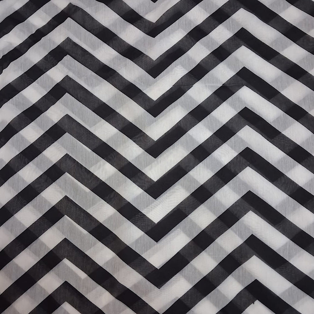 Black & White Zig Zag Stripes Print on French Crepe TK 356