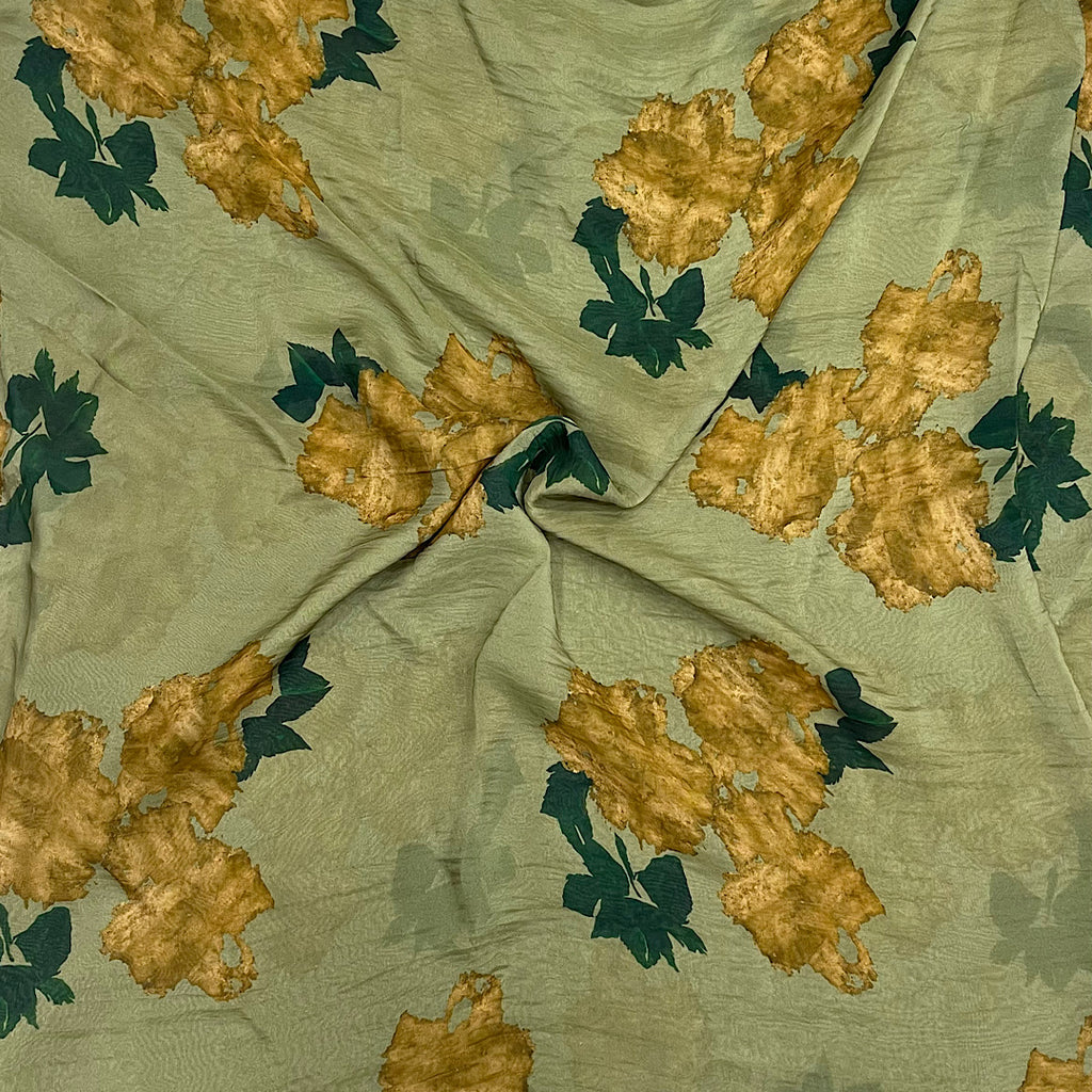 Bhumika Print with Olive Green Base color with Gold Floral Design on Pure Viscose Organza