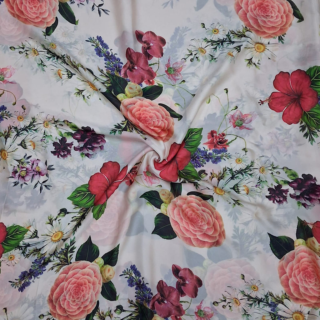 Cord Floral Print in Beige on Satin Georgette Fabric OM PK 1388