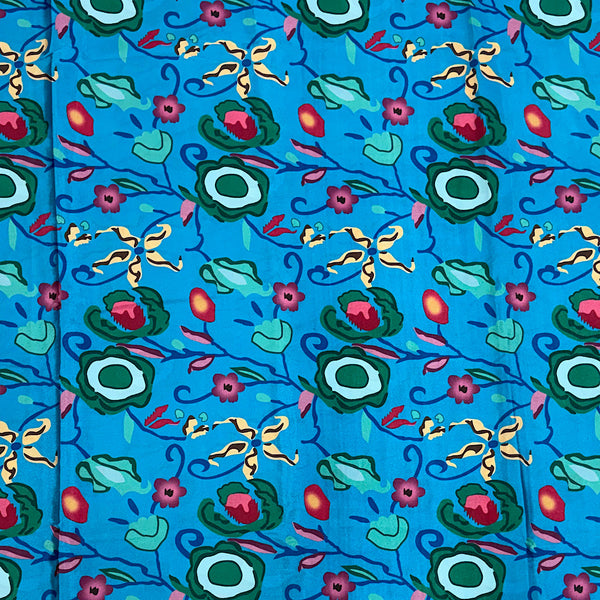 Blue Floral Print on Crepe Silk Fabric OM DW 90 C1