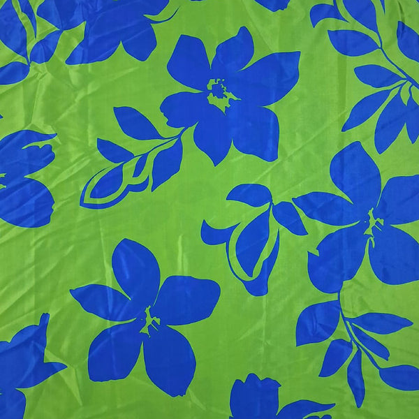 Abstract Floral Print in Green Base with Blue Floral on Pure Natural crepe OM TK 296 C 1