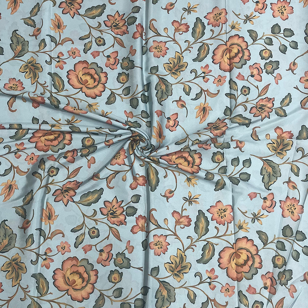 Small Floral Print in Light Blue color on Crepe Silk