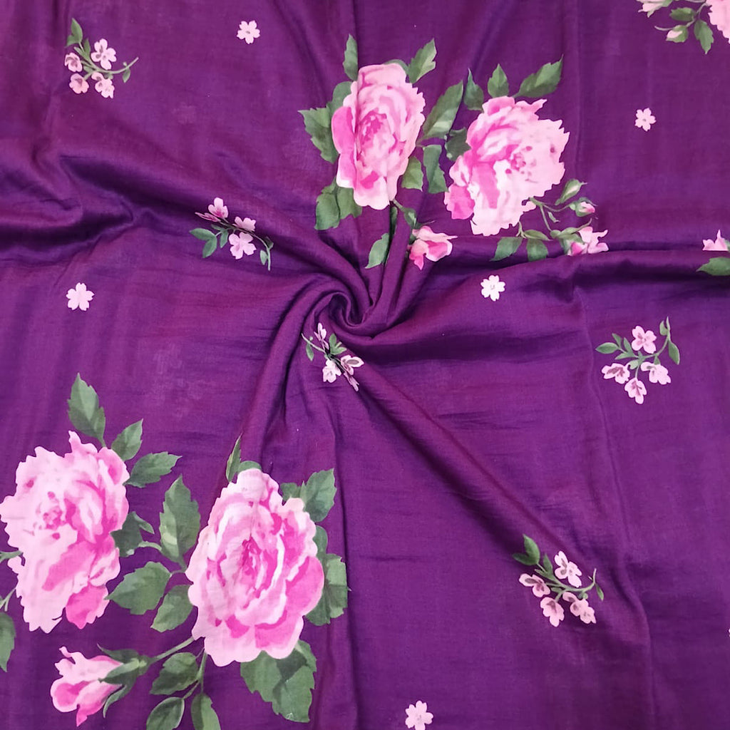 Jamuni Colour Big Embroidery Floral Print on Pure Banaras Chanderi