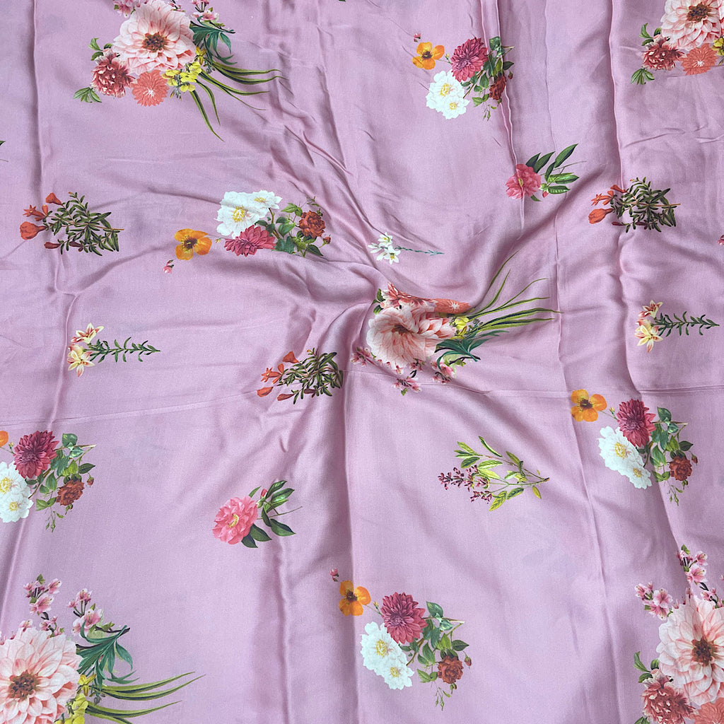 Light Purple Floral Print by Yam on Pure Modal Satin with Color options