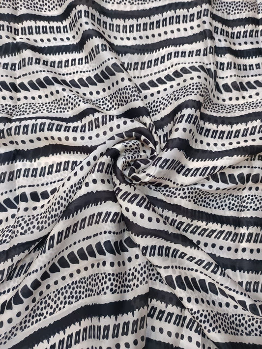 Black & White Stripes Print in Satin Georgette OMPS 76