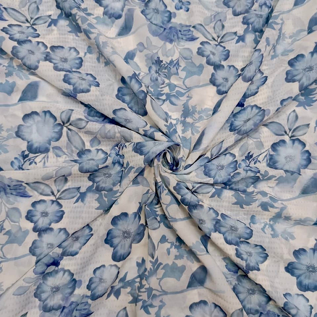 Cream & Blue Floral Print on Georgette OM SG 71