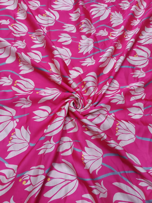 Pink & White Small Lotus Print on French Crepe TK 332