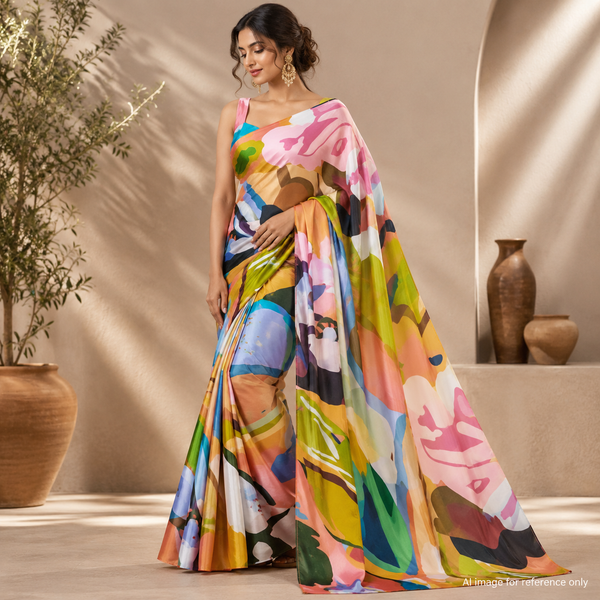 Abstract Print in Satin Georgette Fabric OM PK 1297 C4